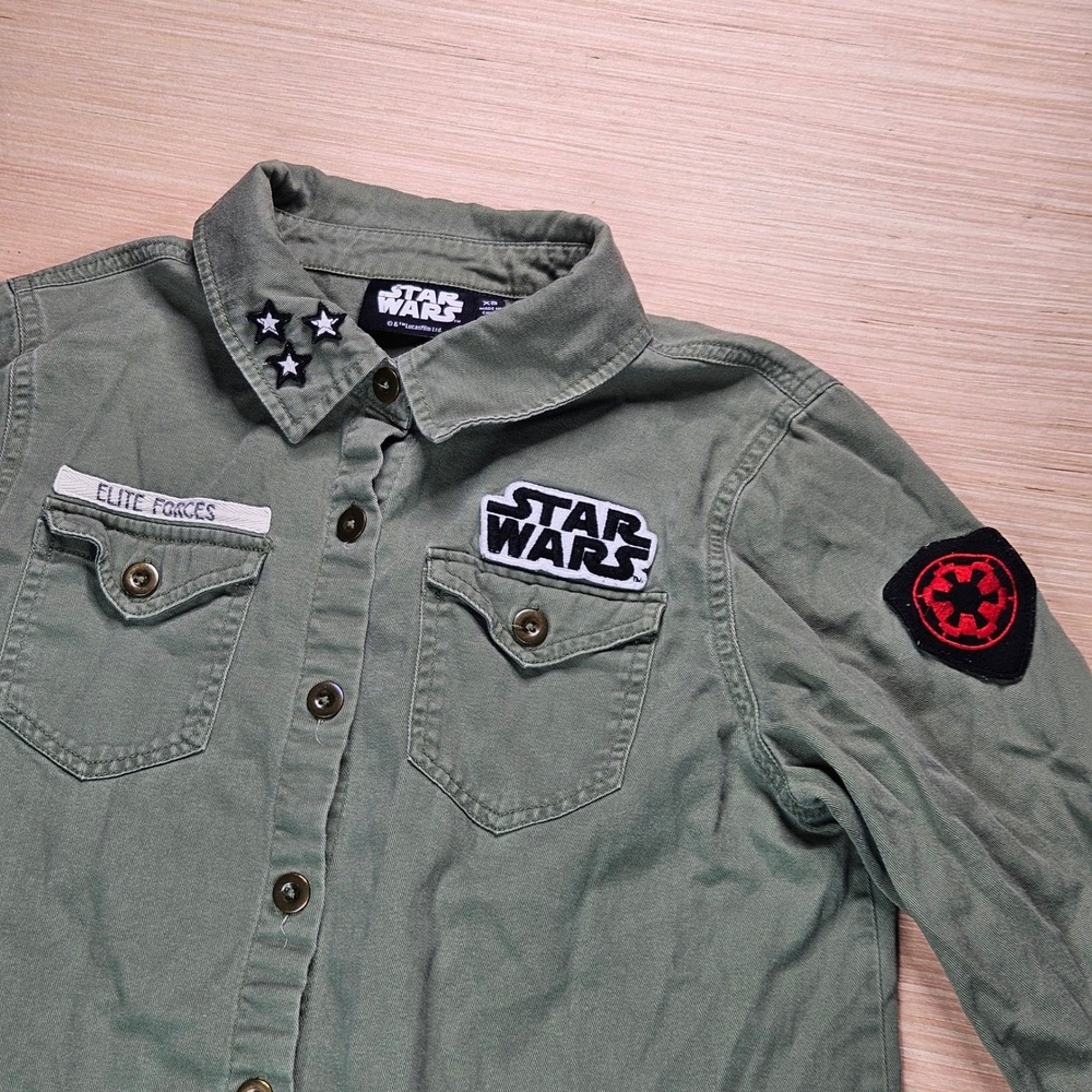 Star Wars Elite Forces Green‎ Button Up Shirt Women XS Rouge One Patches